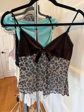 Velvet Tie-Front Leopard Mesh Cami Top - Black/Brown From Sundays